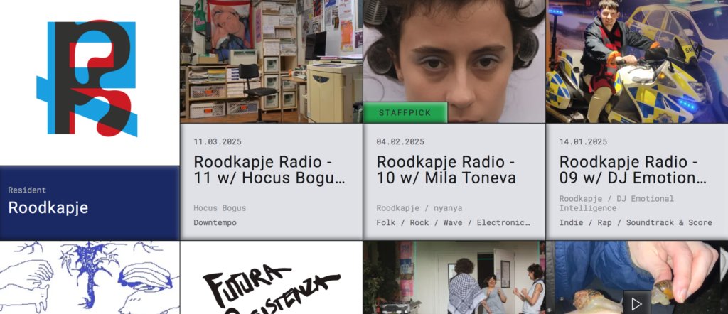 A screenshot of the operator radio website. 8 differents boxes with pictures of the radio makers and the names of the program. If you click this link you will be redirected to the website of operator radio and you will be able to listen to all the programs made by the Roodkapje community