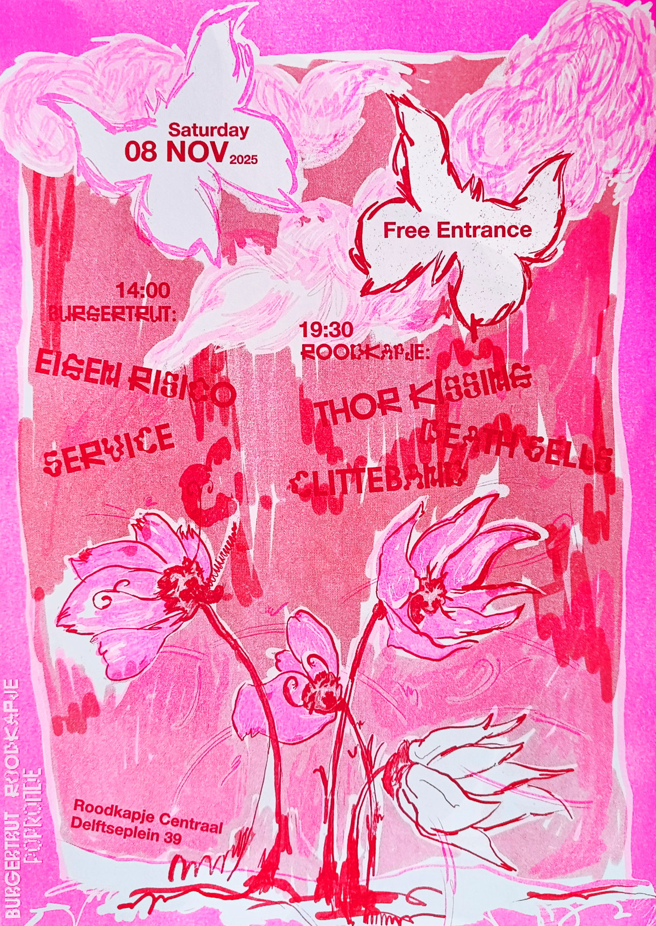 Fluo pink and red riso ink coloured poster made by Inês Garcias