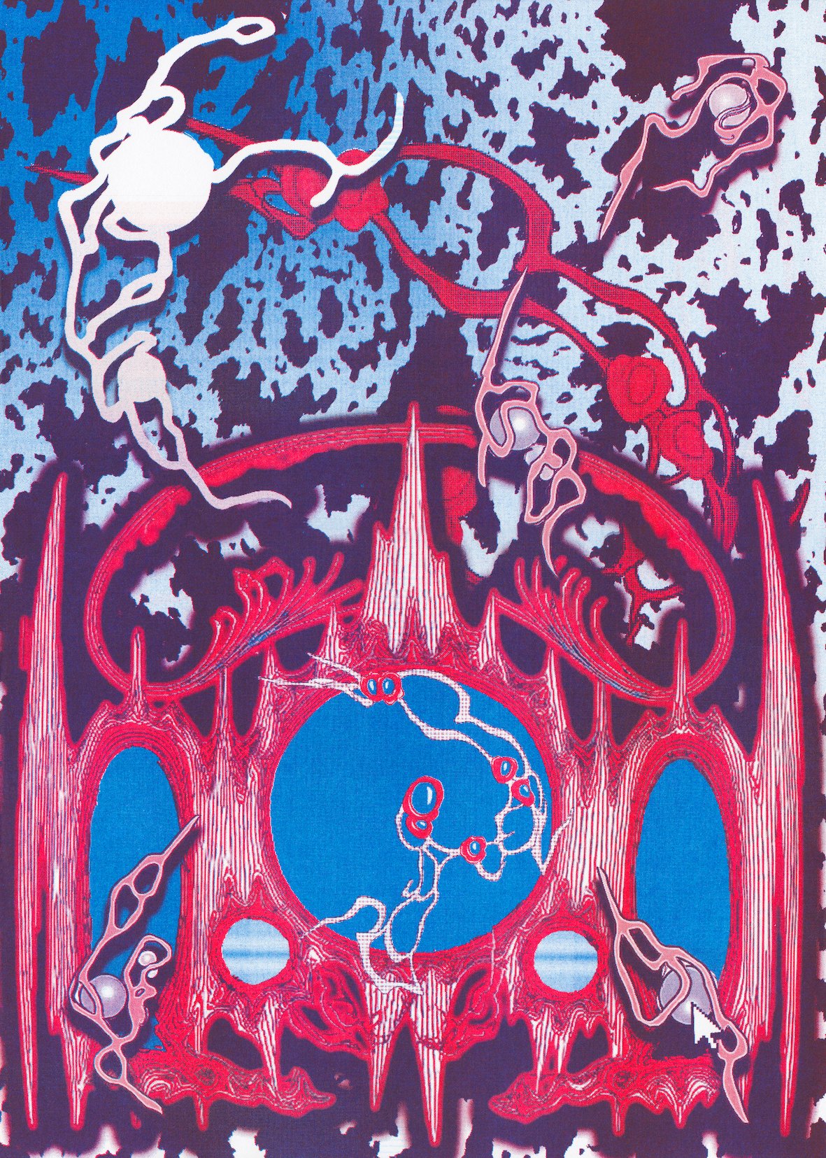 Blue and Burgundy riso ink printed poster for the concert of Golomb + Apeshit